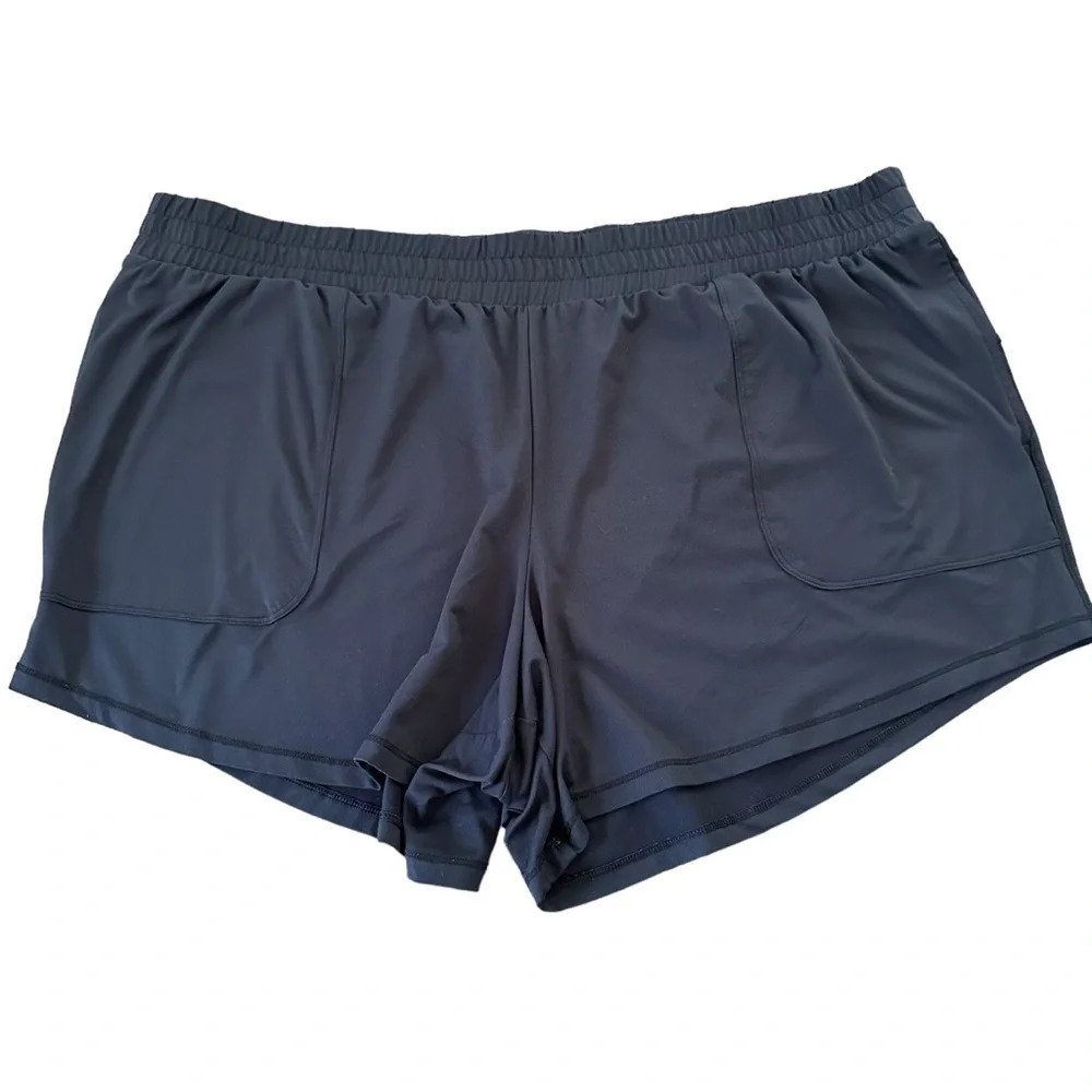 All In Motion Plus size 1X Black Knit Pull On Shorts Activewear Pockets Stretchy